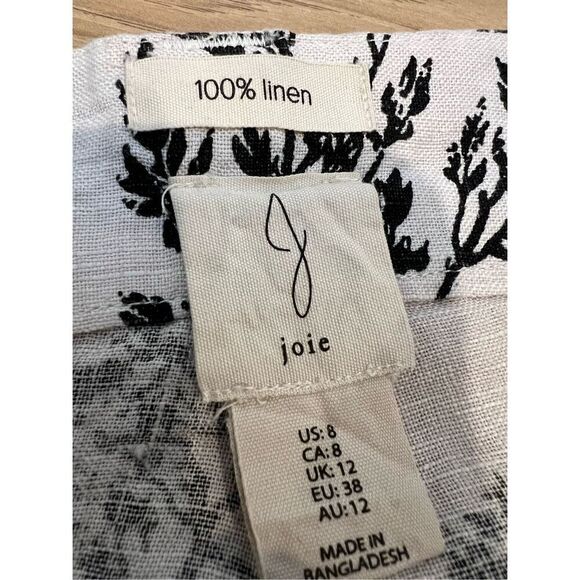 Joie NWT Pants Wide Leg Linen Tree Printed Ivory/Black Pockets sz 8 - Picture 4 of 9